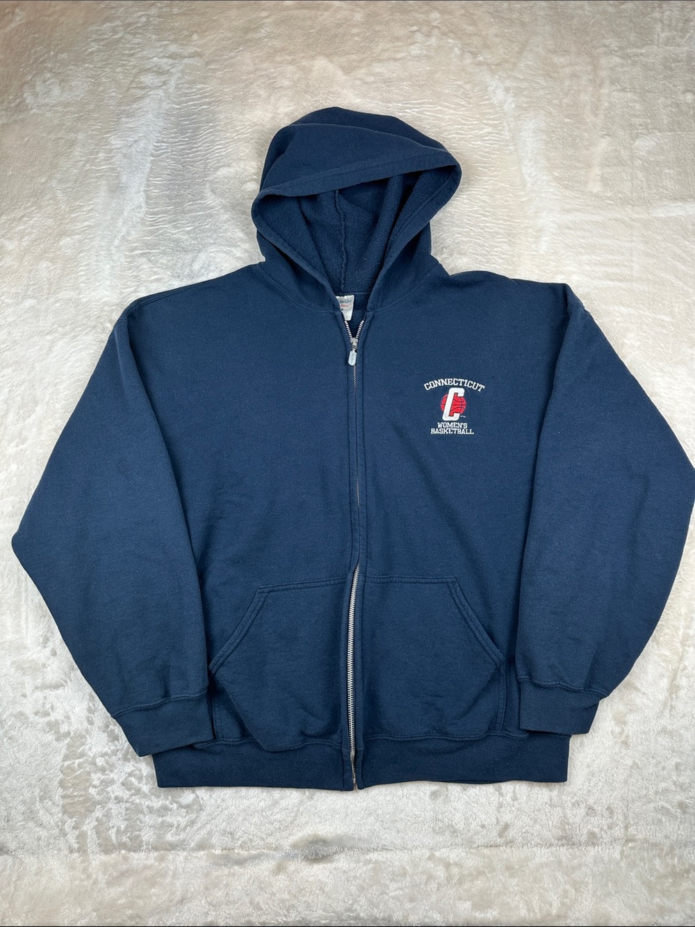 Vintage UConn Connecticut Women’s Basketball Hoodie Y2K Gildan Full Zip Navy